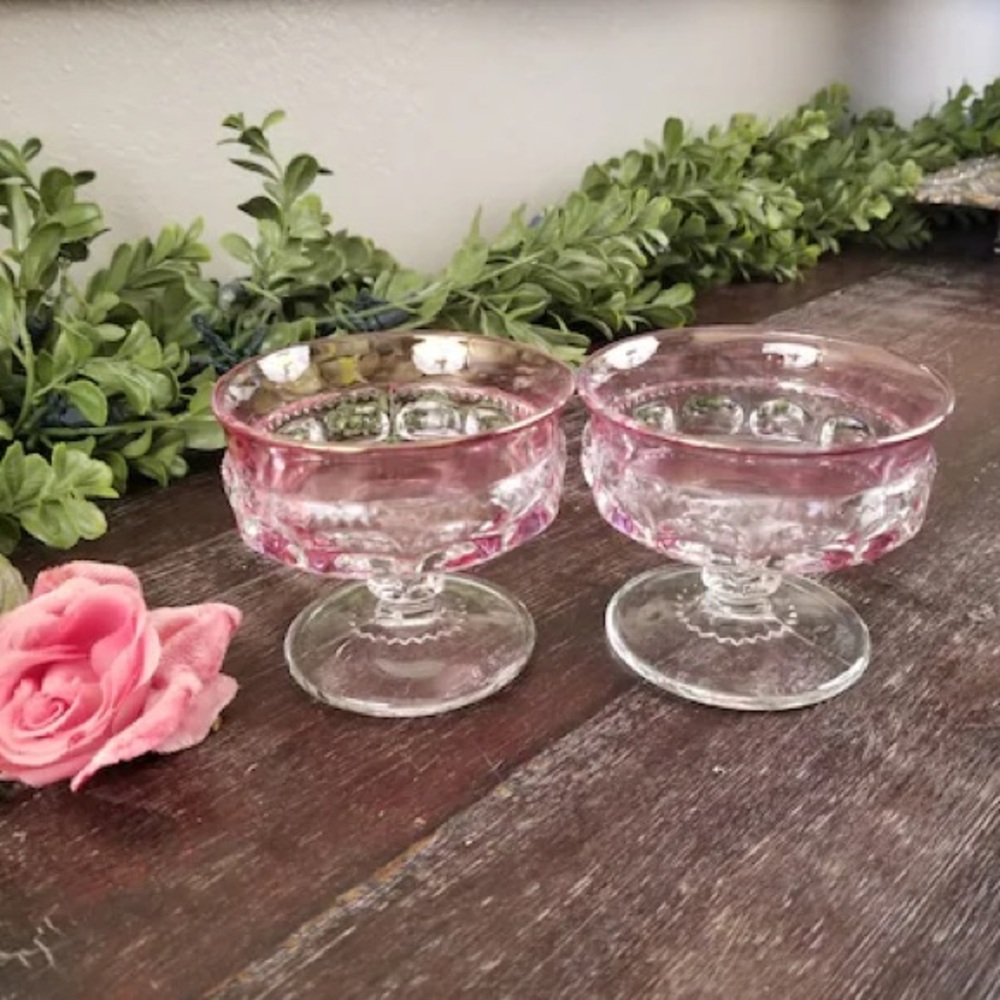 Vintage Tiffin-Franciscan King's Crown Cranberry Flashed Champagne (two)